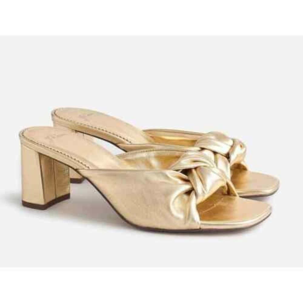 J.CREW KNOTTED BLOCK-HEEL SANDALS IN METALLIC LEATHER - METALLIC GOLD